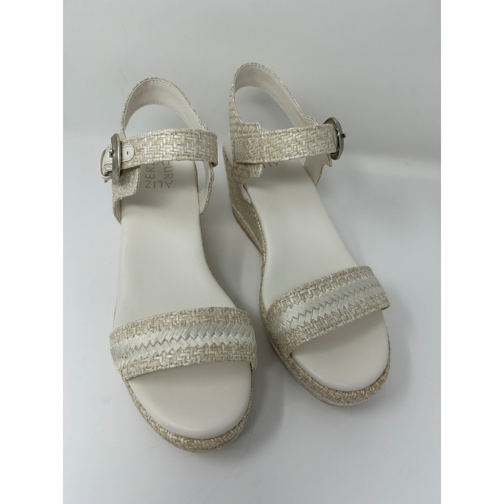 Naturalizer Womens Cream Woven Wedge Sandals Platform Ankle Strap Shoes 9 Wide